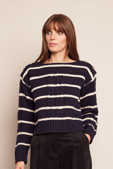 Sarita Top | Navy Ivory Stripe