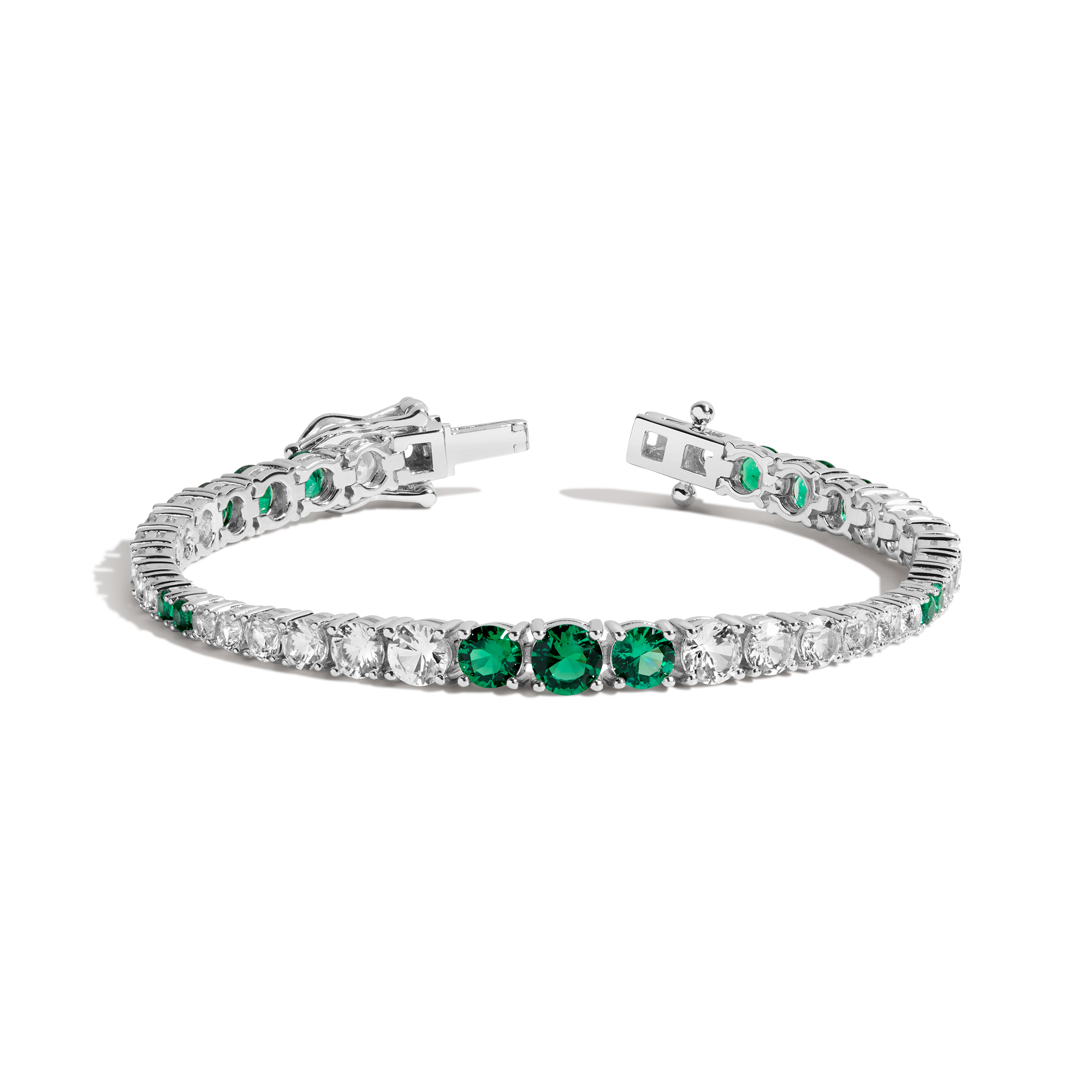Lab Grown Emerald and White Sapphire Scalloped Tennis Bracelet Vermeil White Gold 6in 6.5in 7in 7.5in First