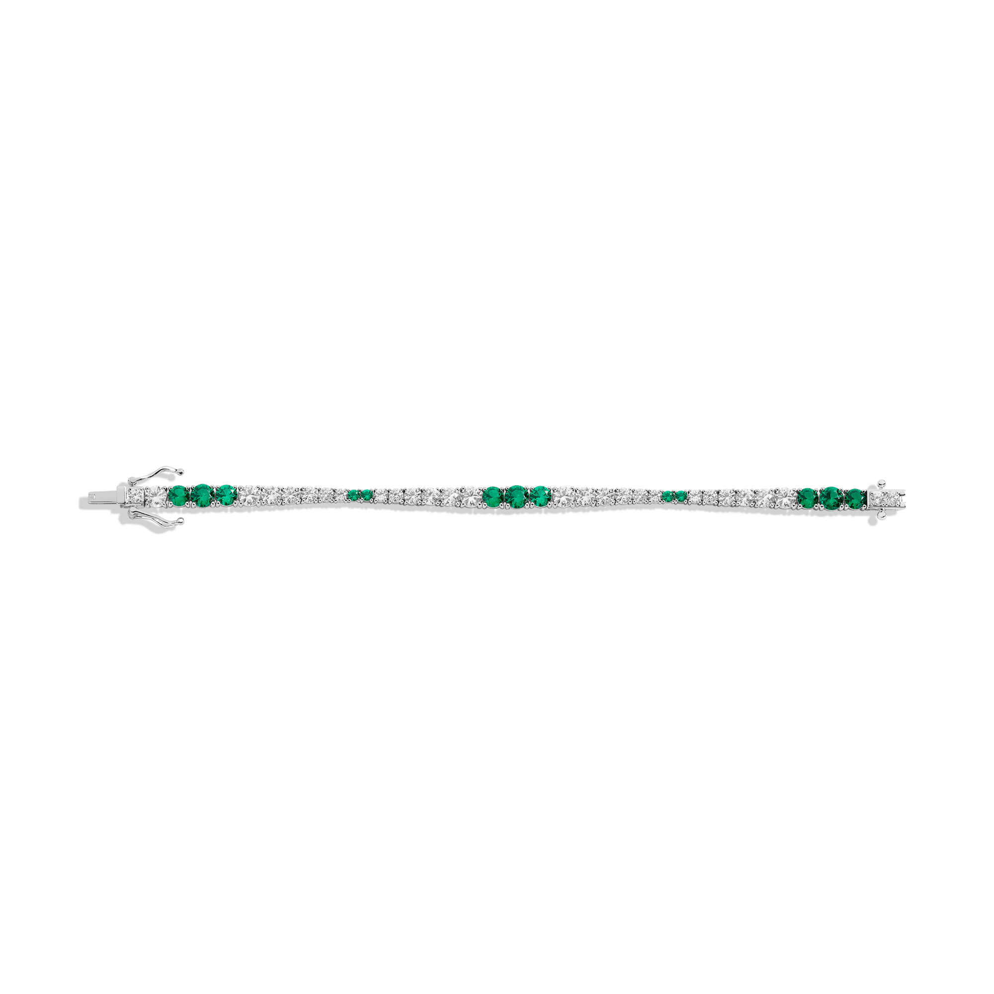 Lab Grown Emerald and White Sapphire Scalloped Tennis Bracelet Vermeil White Gold 6in 6.5in 7in 7.5in
