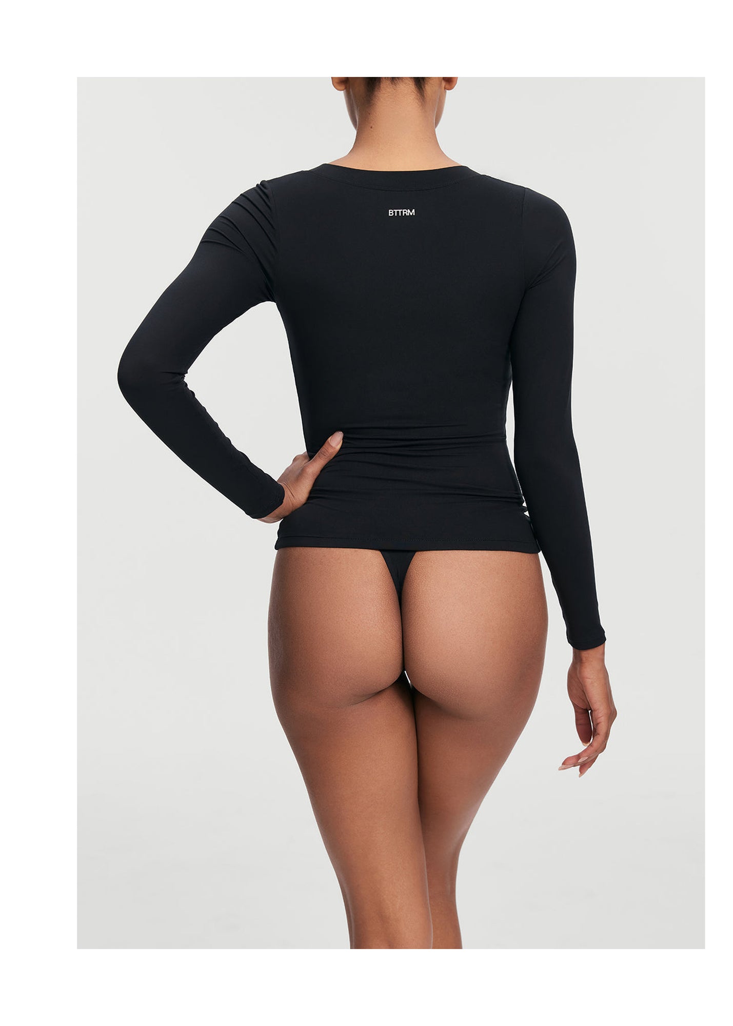 Scoop Neck Long Sleeve Top | Black