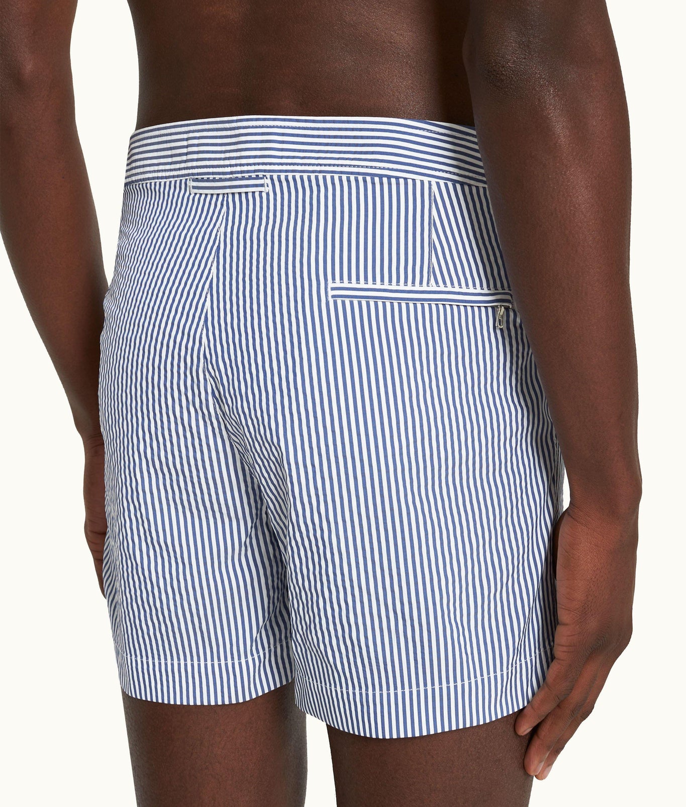 Setter Seersucker Shorter-Length Swim Shorts Woven | Blueberry/White Stripe