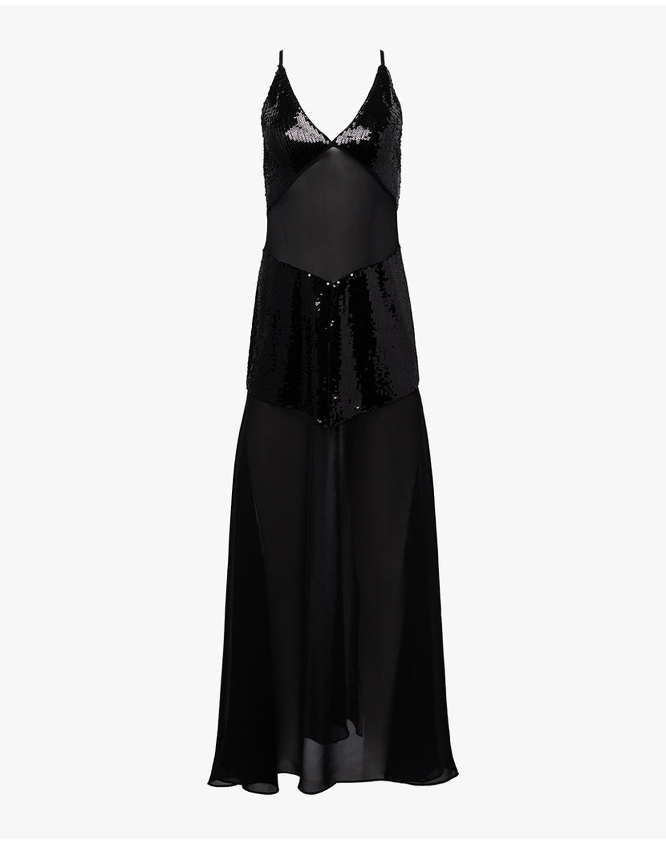 Sheer Panel Maxi Dress | Black