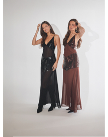Sheer Panel Maxi Dress | Black
