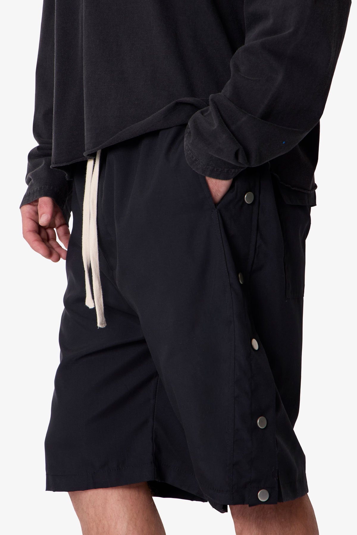 Side Snap Nylon Shorts | Black