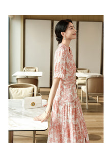 Silk-Cotton Printed Dress | Pink