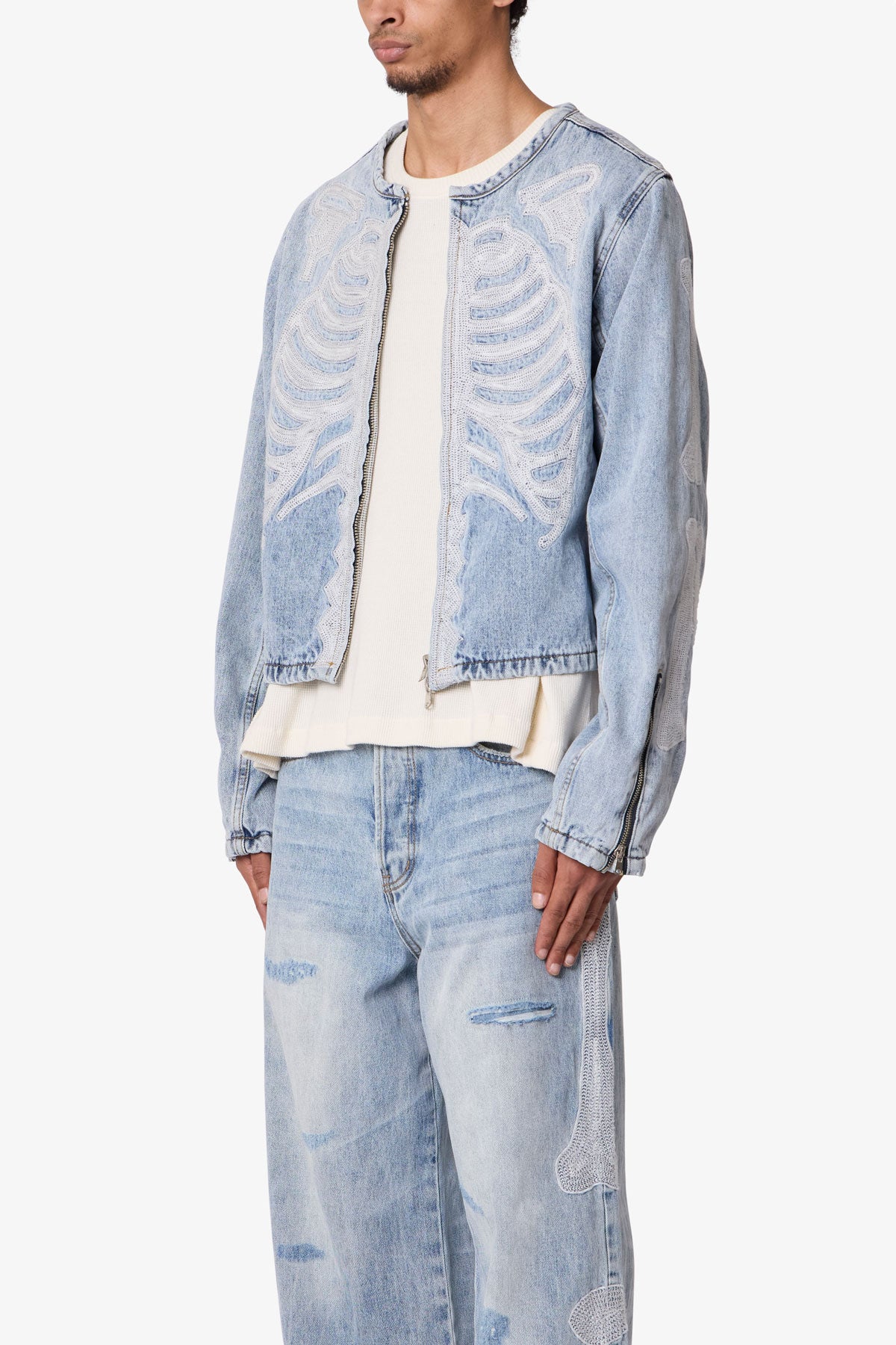 Skeleton Moto Jacket | Washed Blue