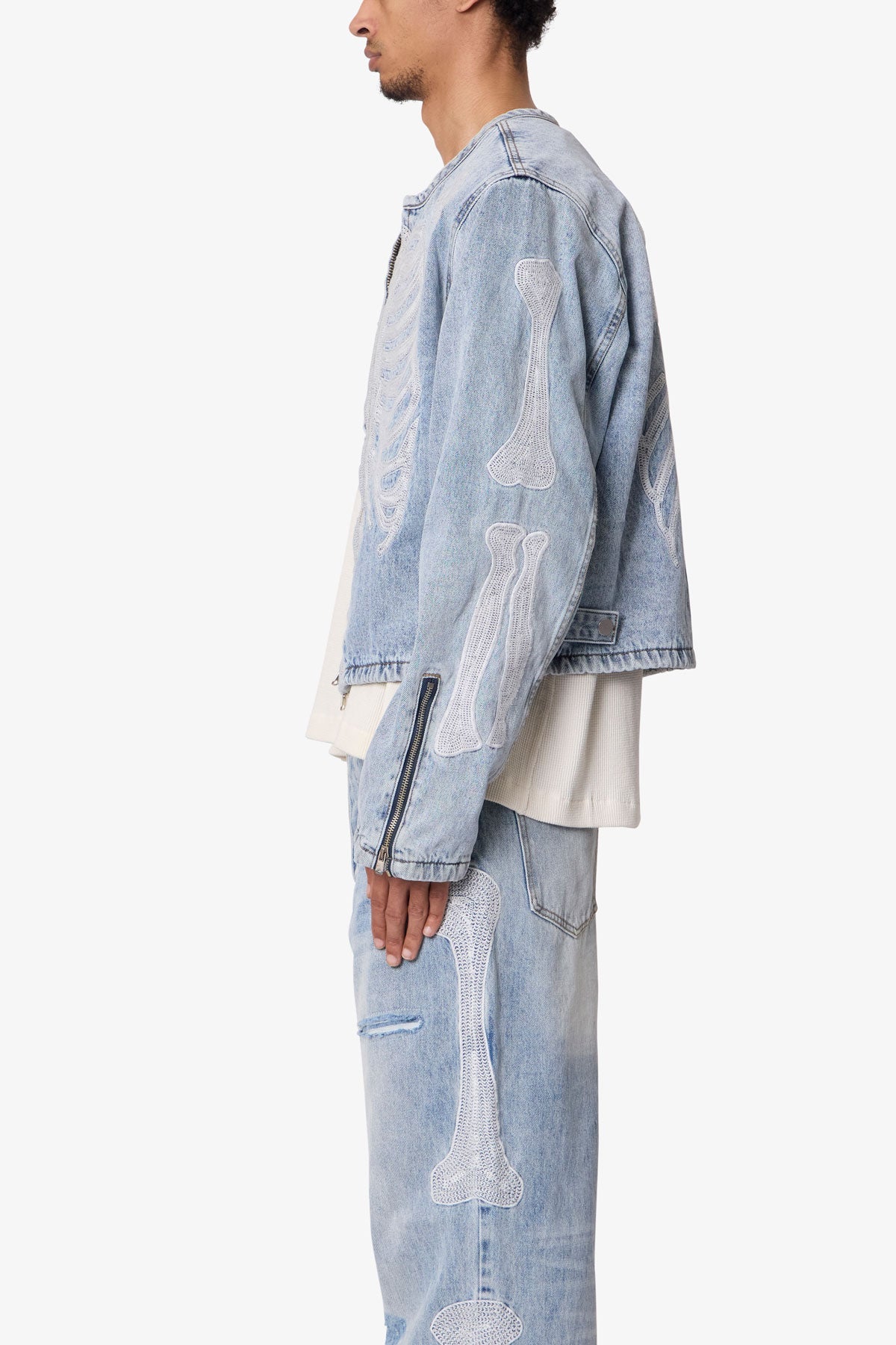 Skeleton Moto Jacket | Washed Blue