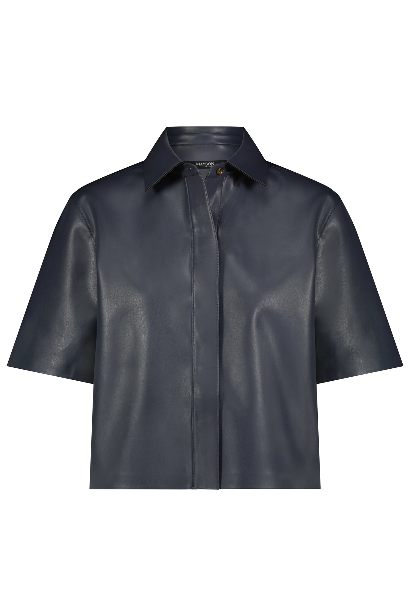 Vegan Leather Boxy Shirt | Slate Blue