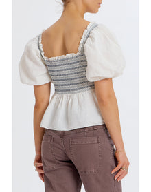 Smocked Puff Shoulder Top | White