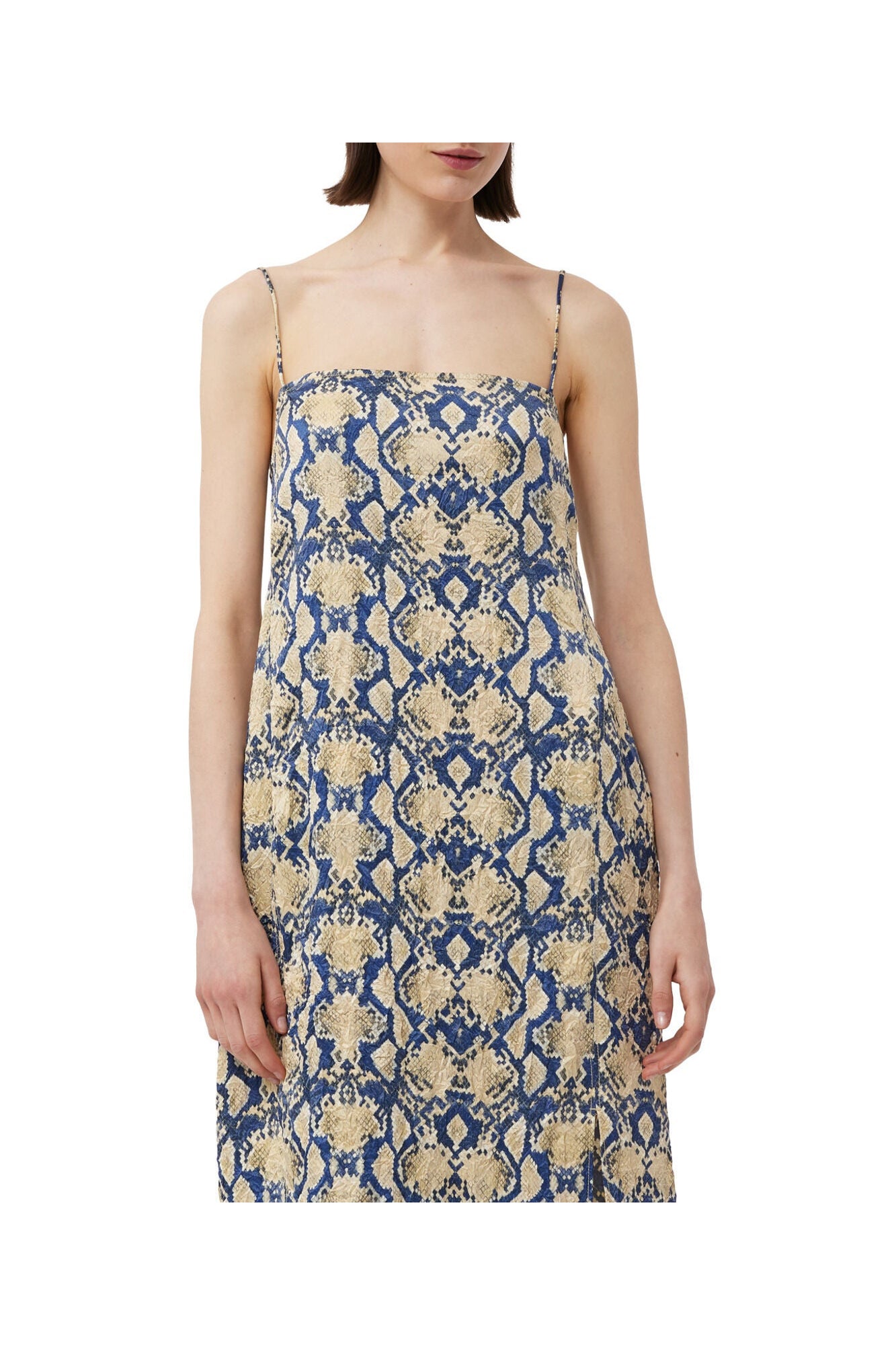 Snake Printed Crinkled Satin Midi Slip Dress | Safari