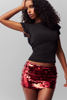 Womens | Low Rise Paillette Skirt | Merlot