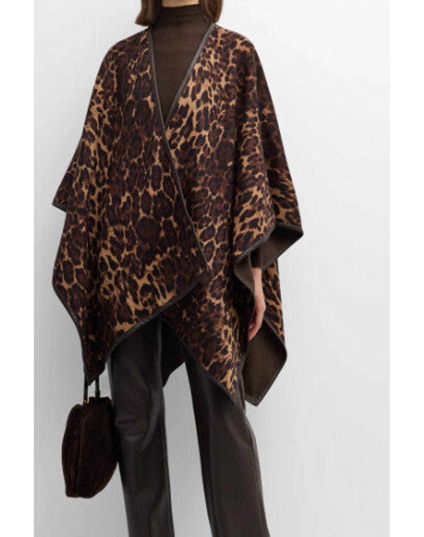 Sofia Cashmere | Women | Cashmere Doubleface Reversible Leopard Print Leather Trim Cape | Leopard