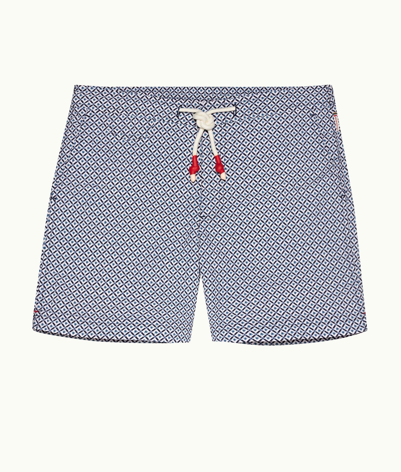 Standard Geo Print Mid-Length Drawcord Swim Shorts | Springfield Blue/White Sand