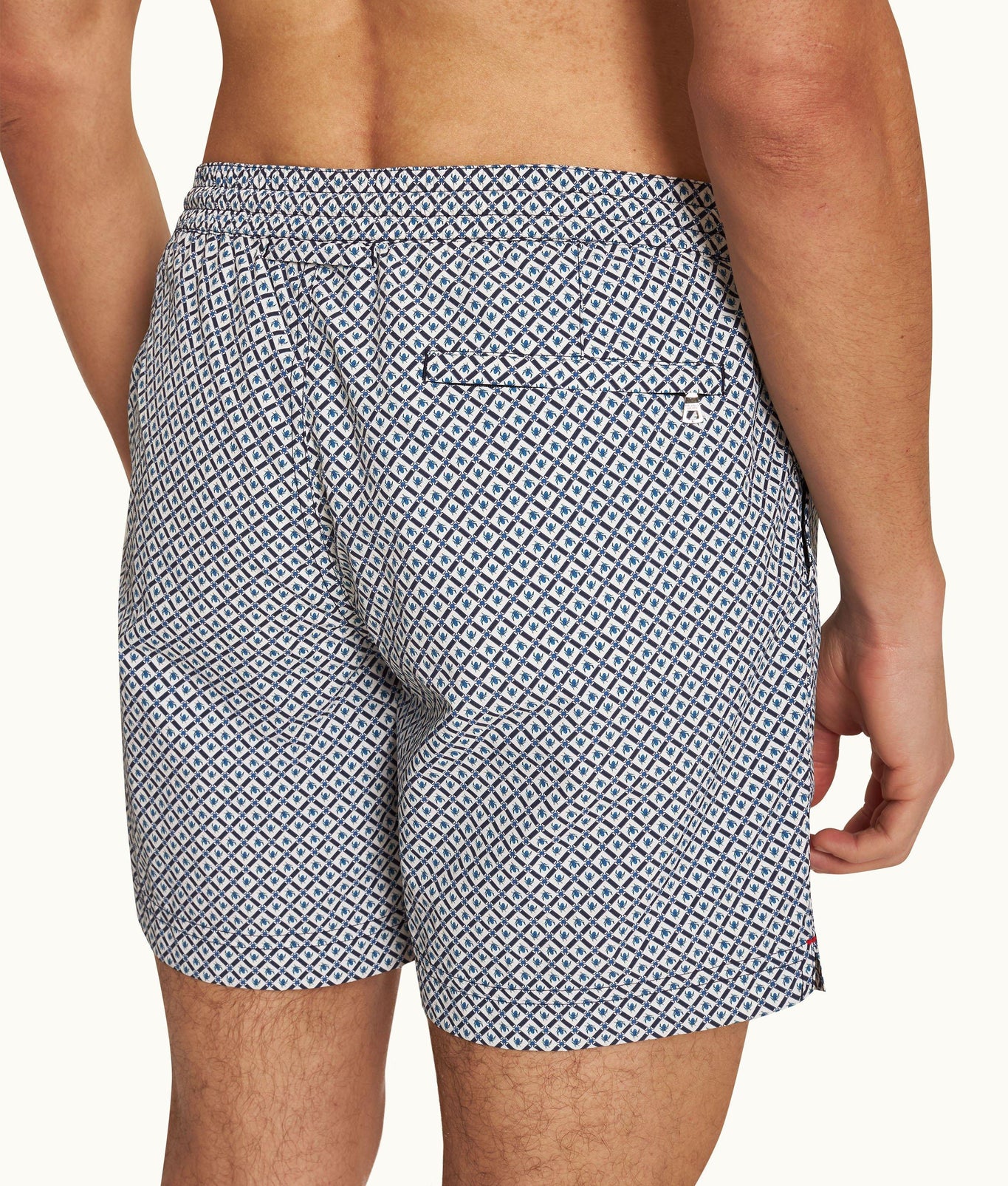 Standard Geo Print Mid-Length Drawcord Swim Shorts | Springfield Blue/White Sand
