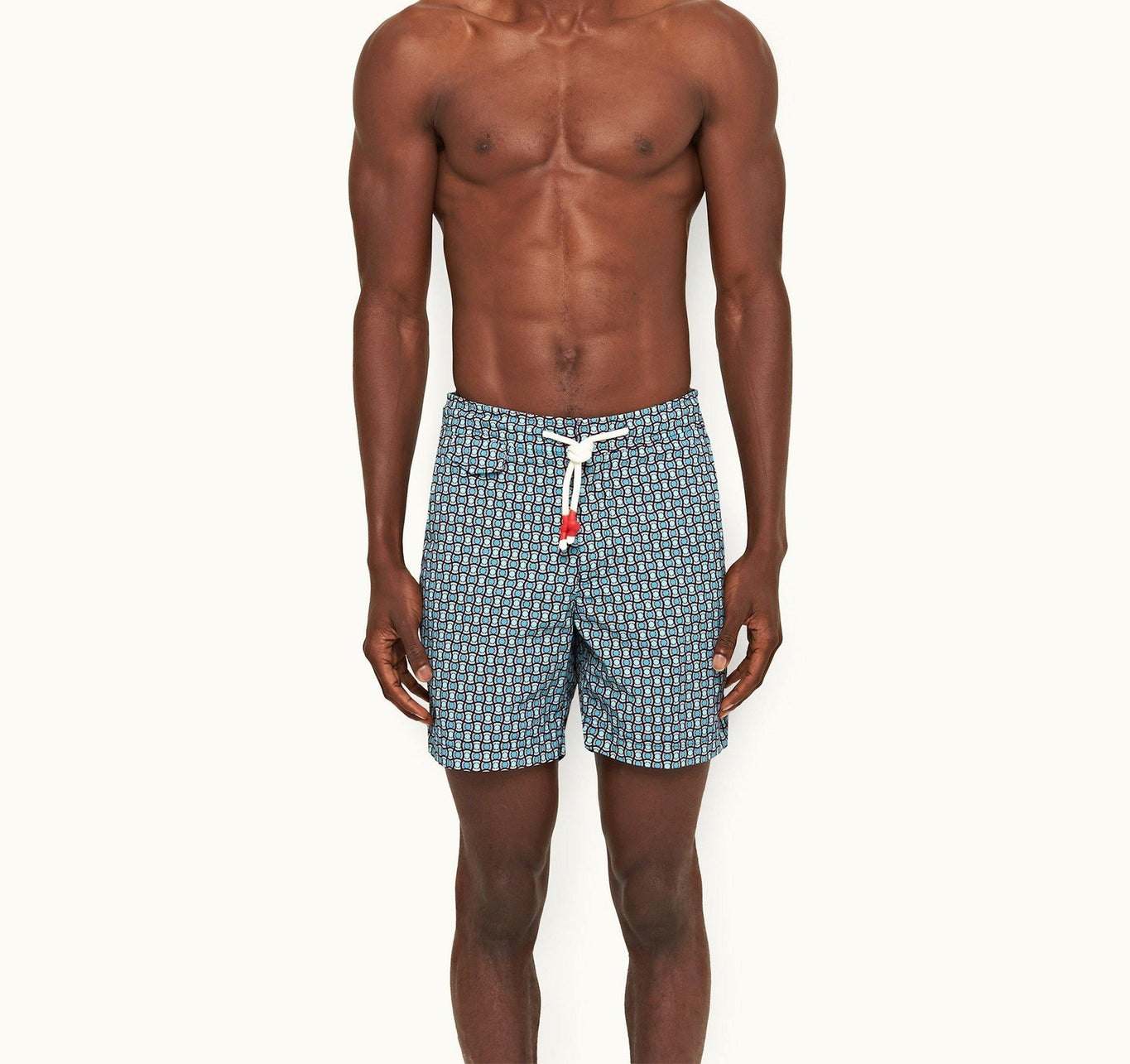 Standard Geo Tela Drawcord Mid-Length Swim Shorts | Crystal Sea
