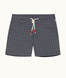 Standard Geometric Mid-Length Drawcord Swim Shorts | Midnight Navy