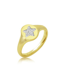 Star Signet Diamond Ring | 14K Yellow Gold