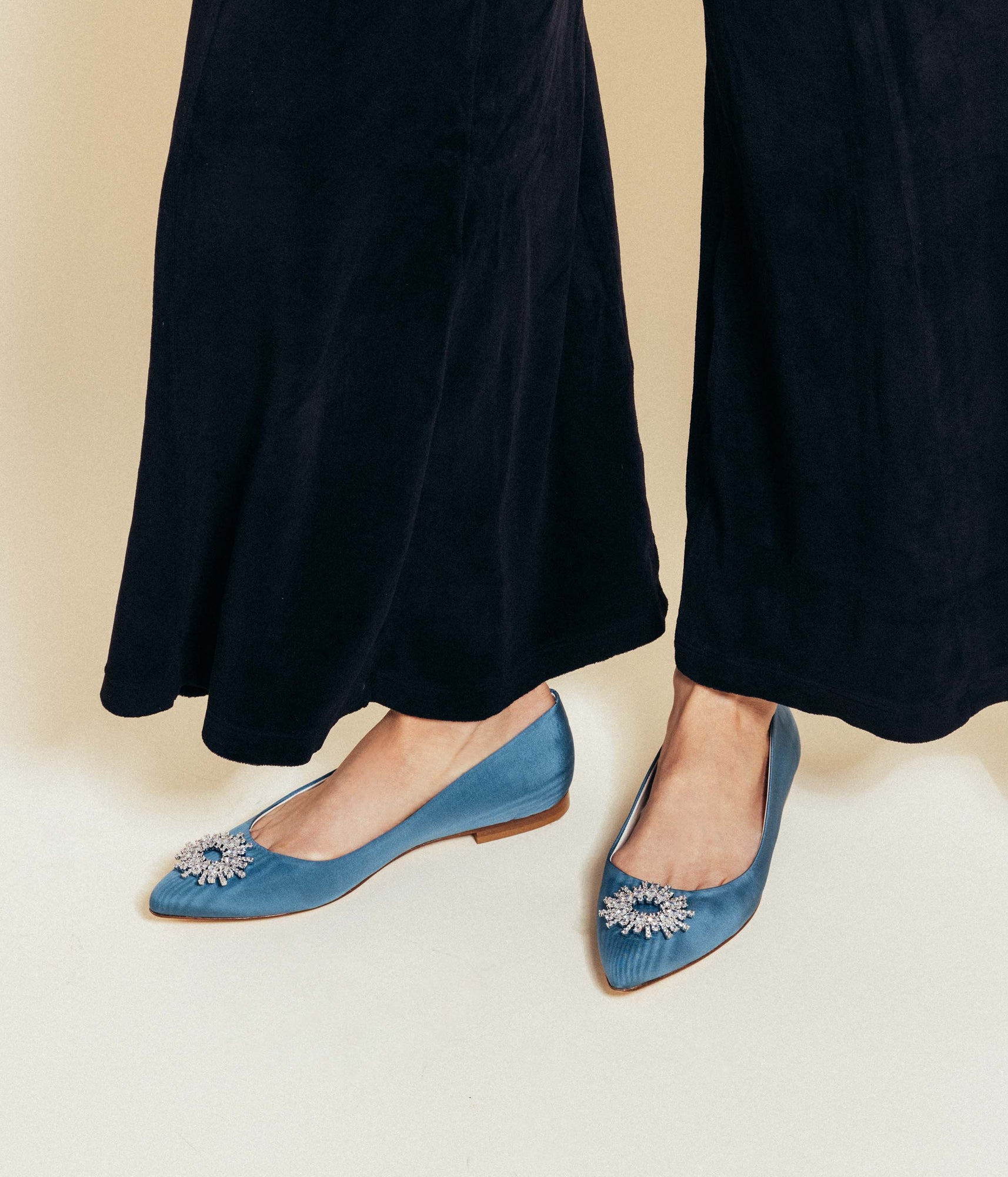 Stevie Ballerina Flats Silk Moire | Blue