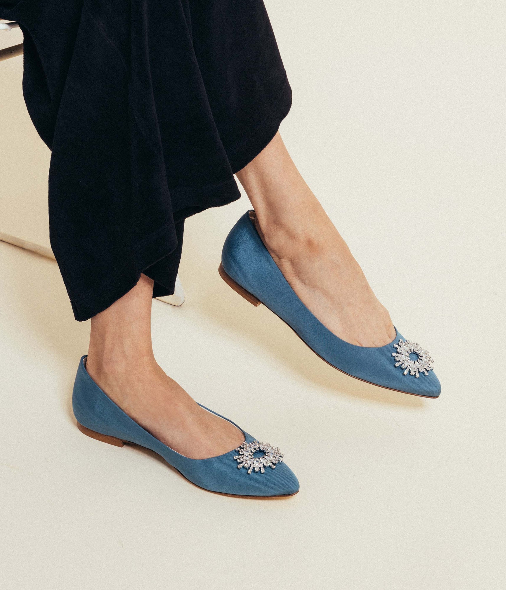 Stevie Ballerina Flats Silk Moire | Blue