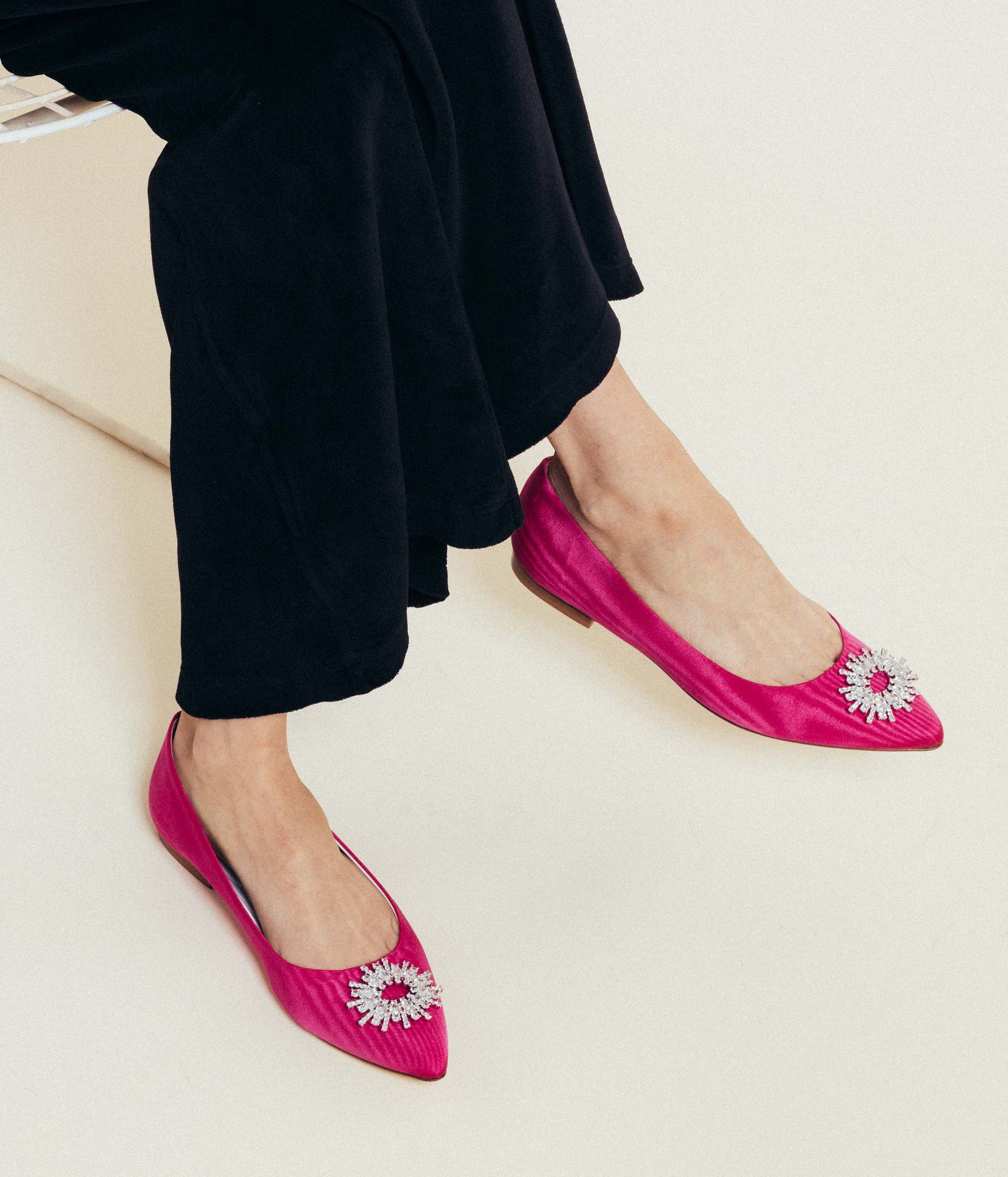 Stevie Ballerina Flats Silk Moire | Pink
