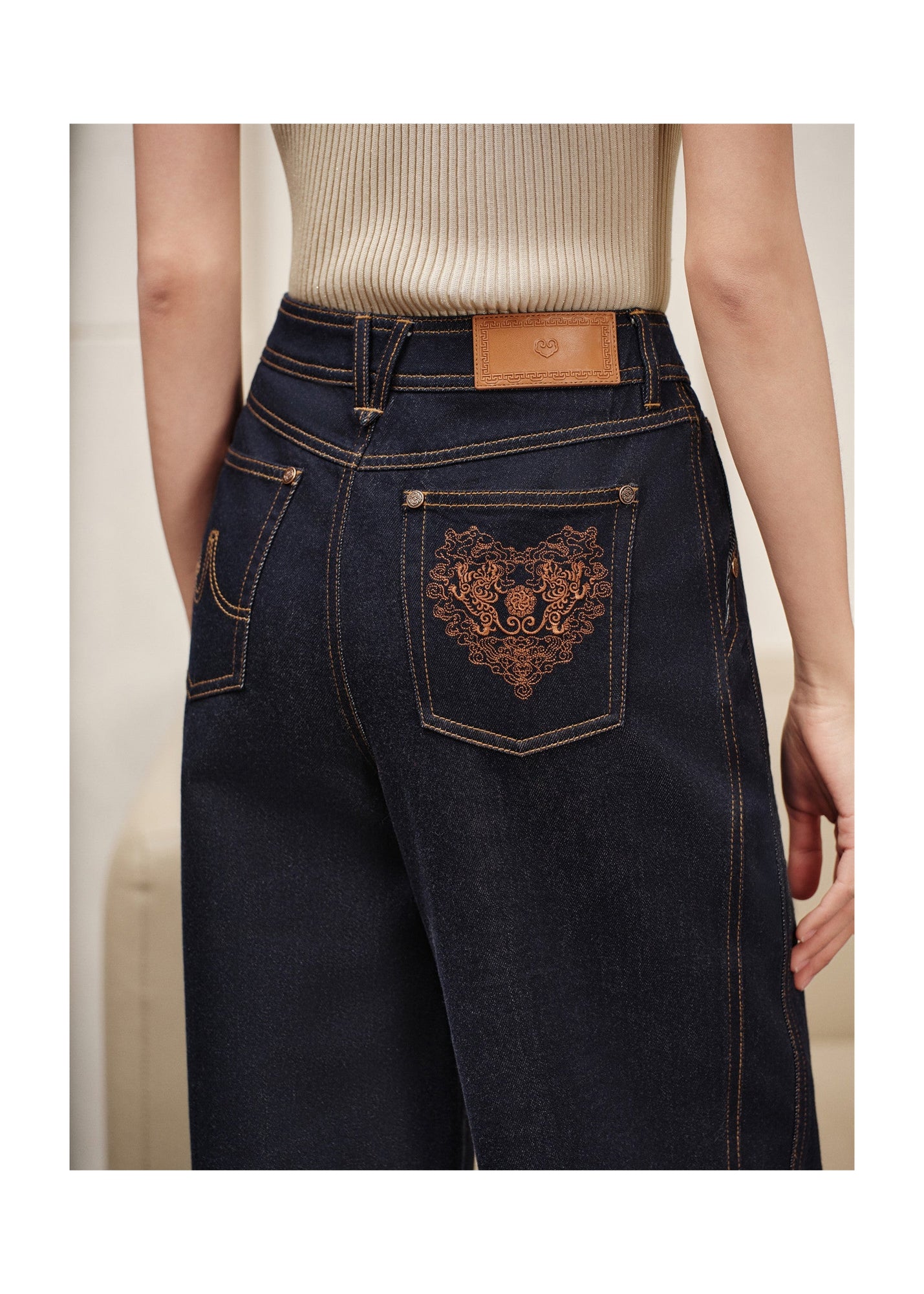 Straight-Leg Embroidered Jeans | Navy