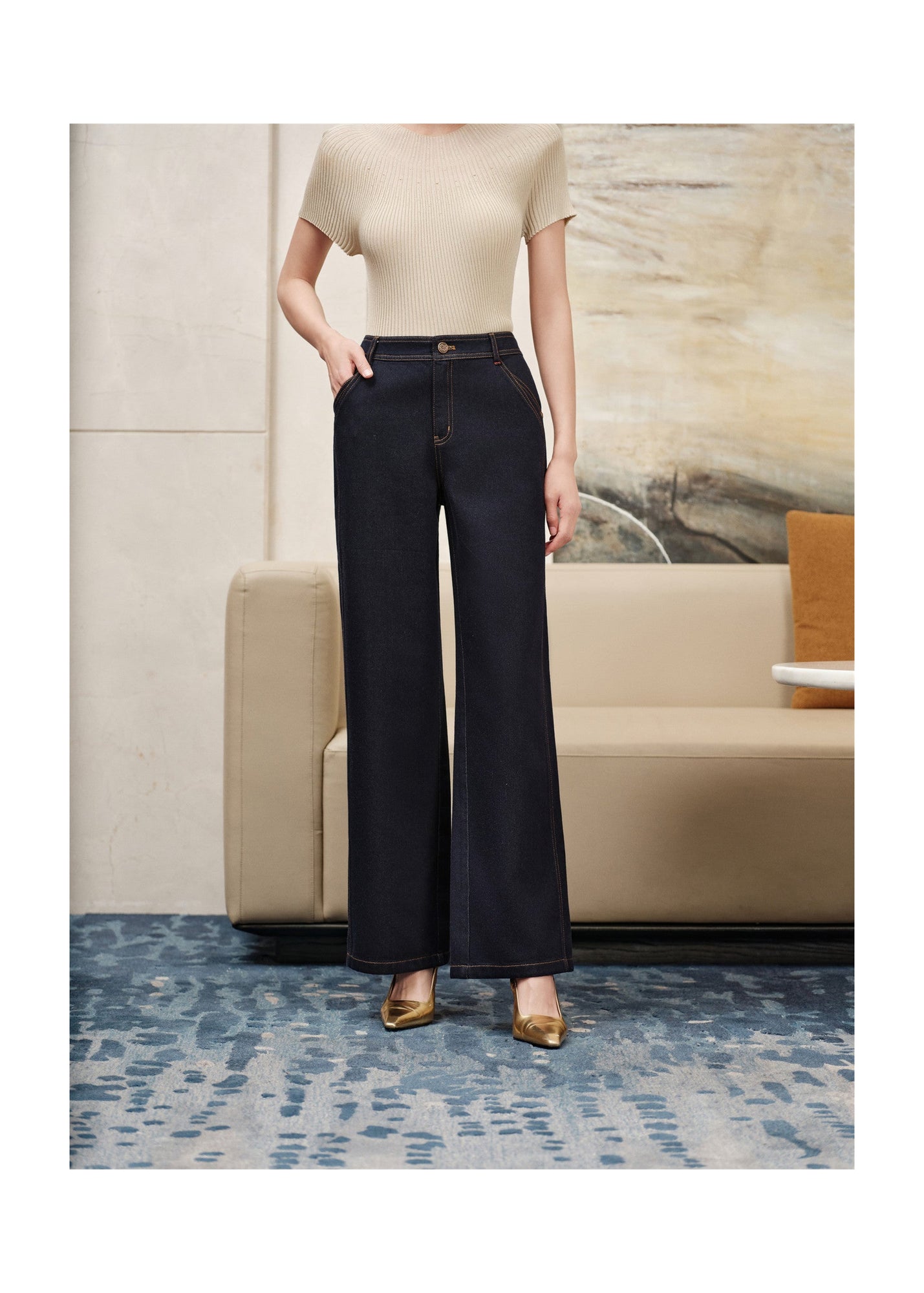 Straight-Leg Embroidered Jeans | Navy
