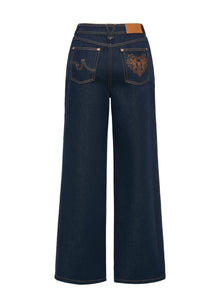 Straight-Leg Embroidered Jeans | Navy