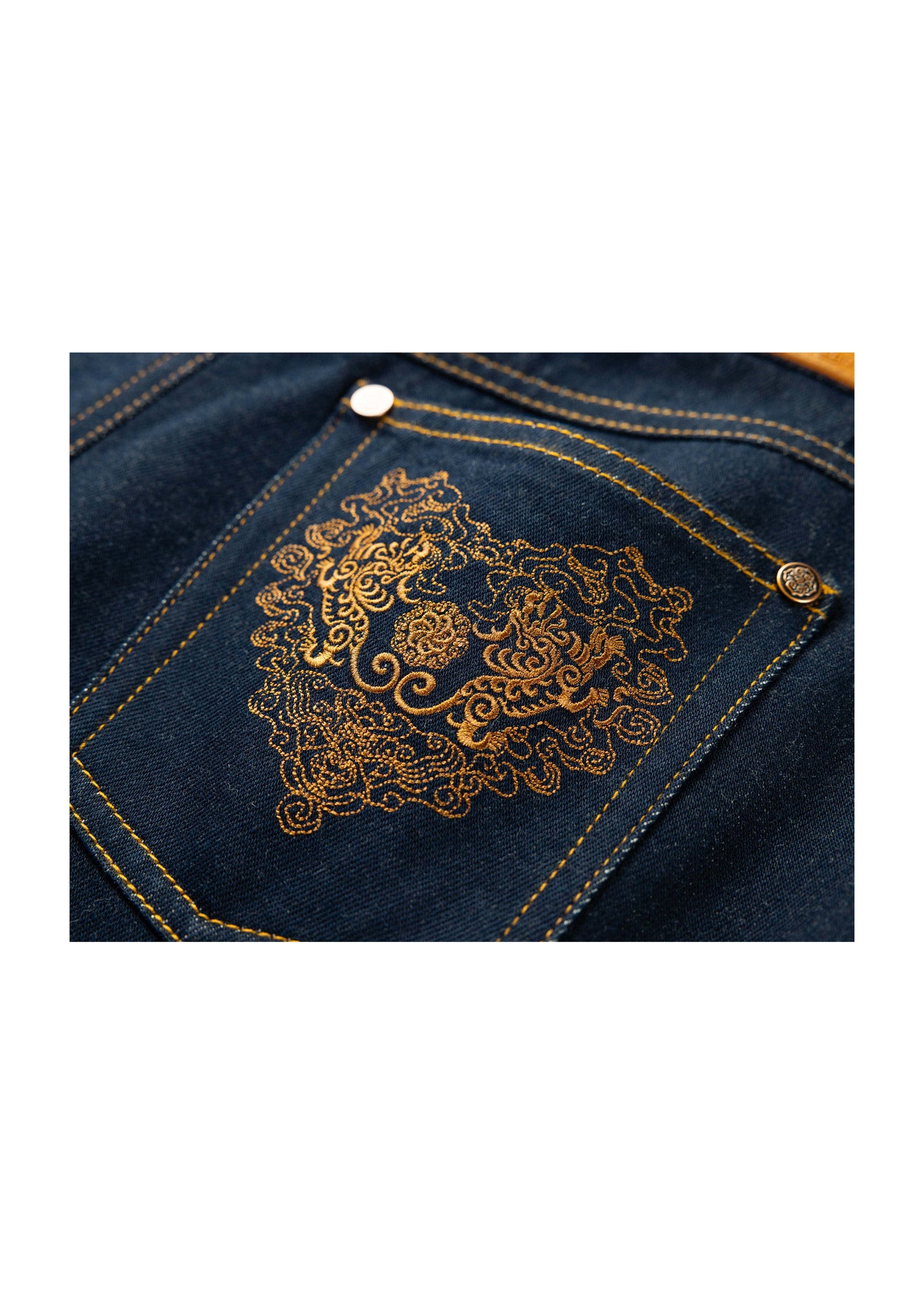 Straight-Leg Embroidered Jeans | Navy