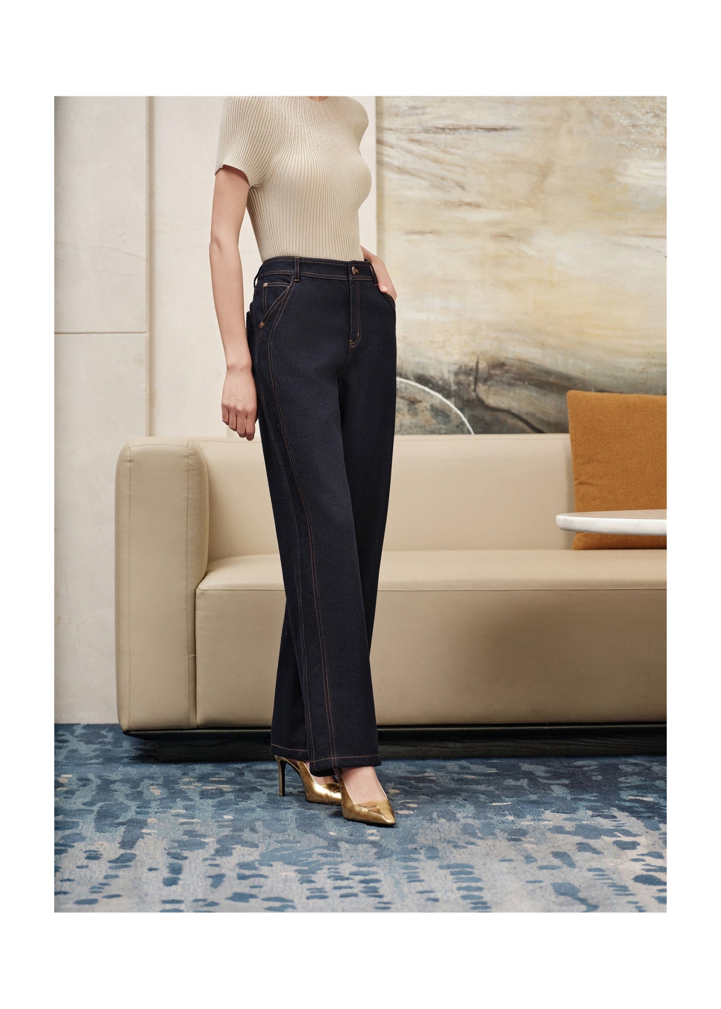 Straight-Leg Embroidered Jeans | Navy