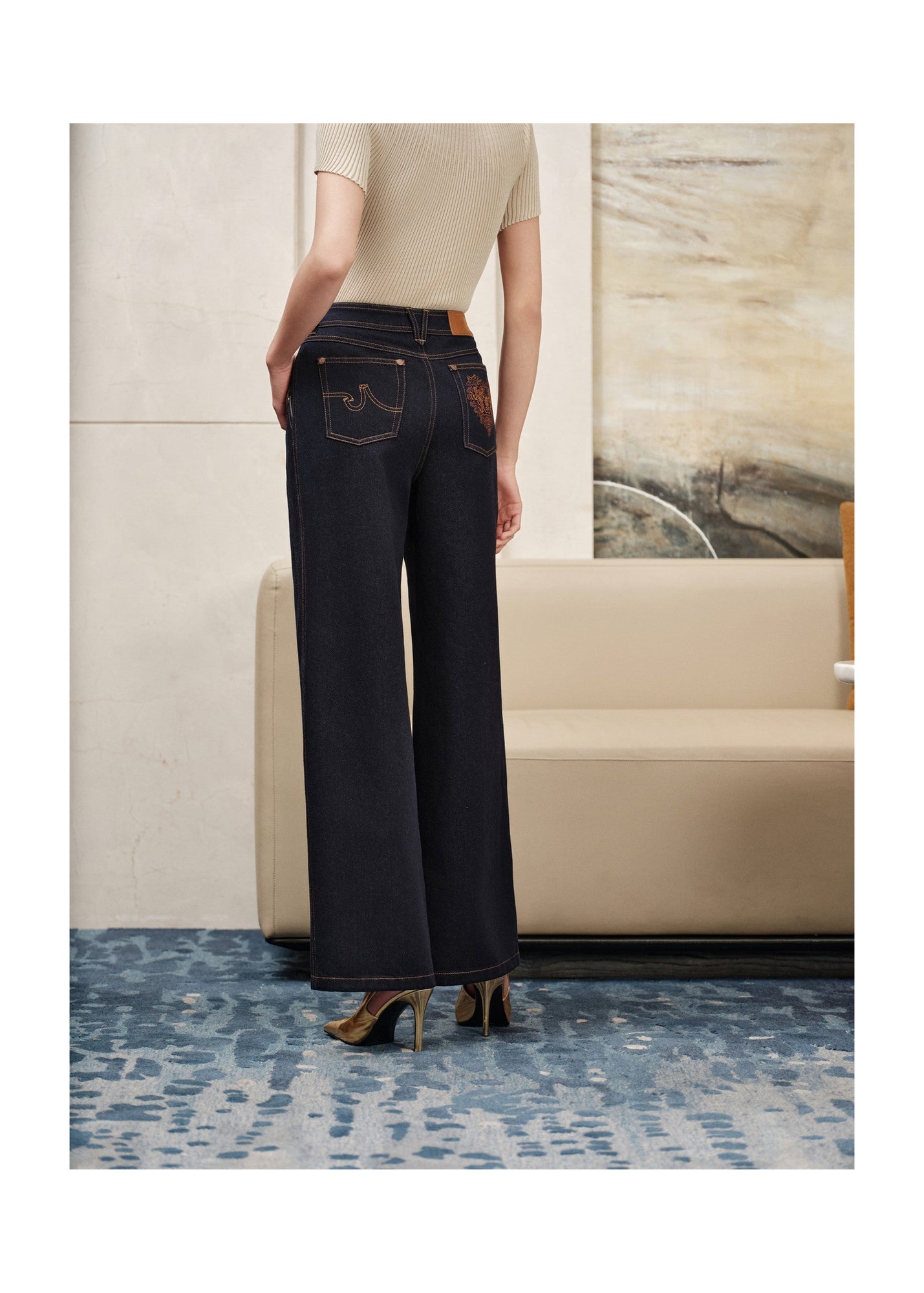 Straight-Leg Embroidered Jeans | Navy