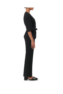 Stretch Seersucker Cropped Trousers | Black
