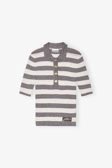 Striped Sparkle Rib Polo T shirt | Egret