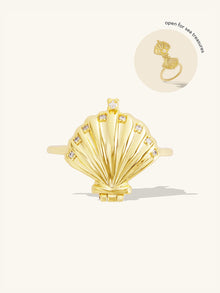 Sundaze Shell Locket Ring | 5A Grade Cubic Zirconia | 14K Gold Plated Brass