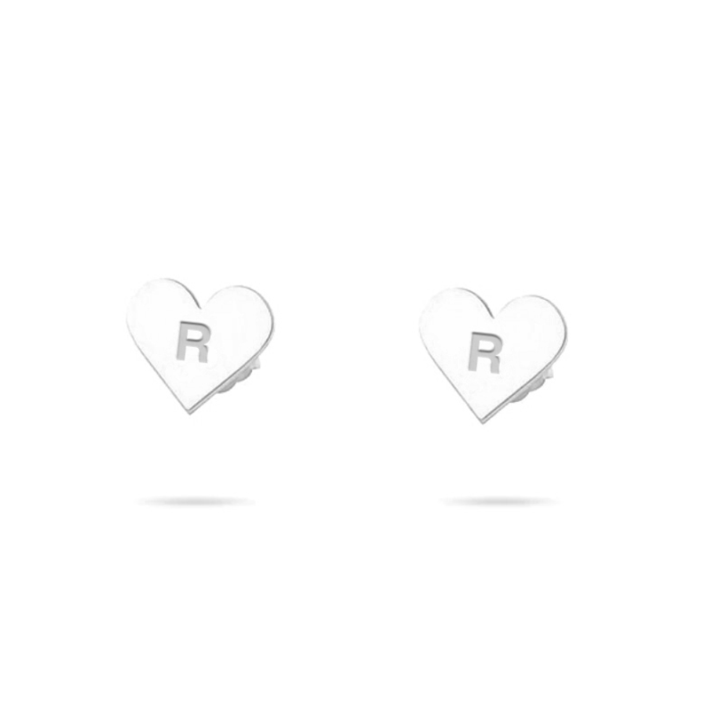 The Tiny Block Heart Initial Studs | Sterling Silver