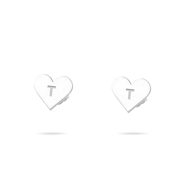 The Tiny Block Heart Initial Studs | Sterling Silver