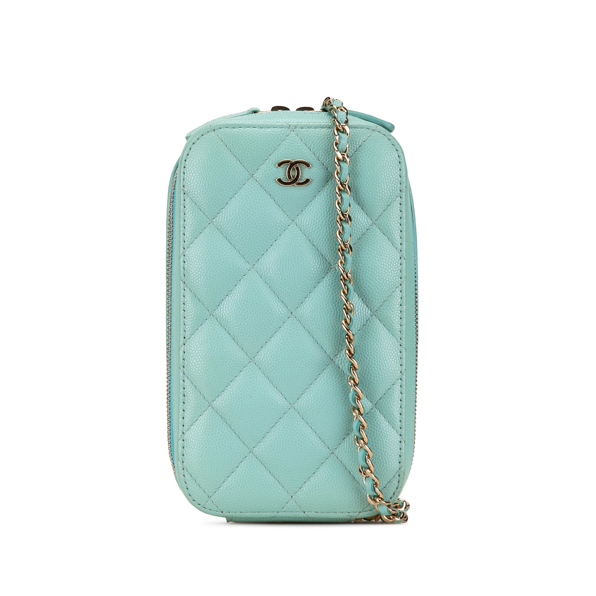 Chanel | Pre-Owned CC Quilted Caviar Zip Phone Case | Blue/Light Blue