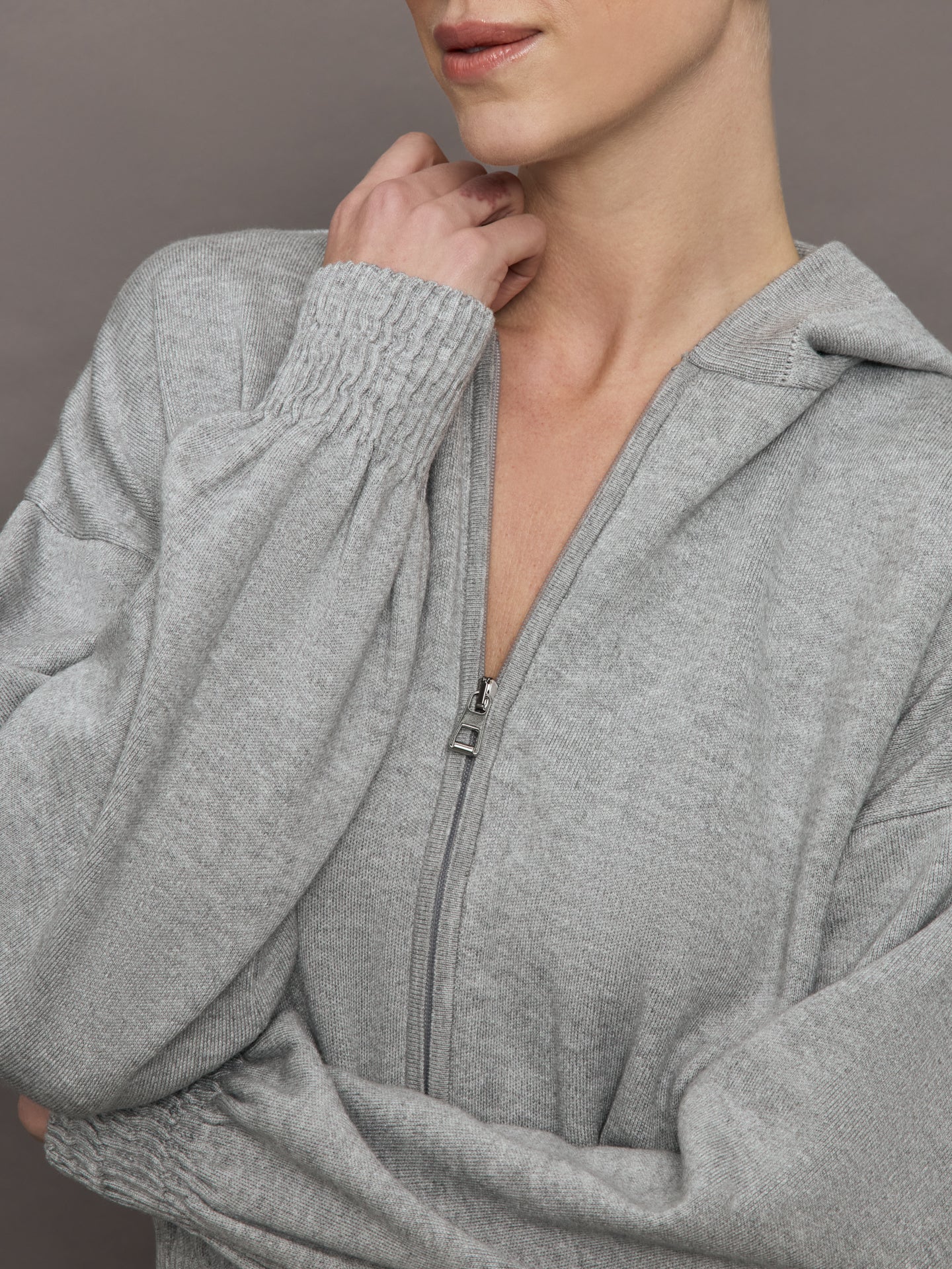 Nomia Ruched Zip Hoodie | Heather Grey