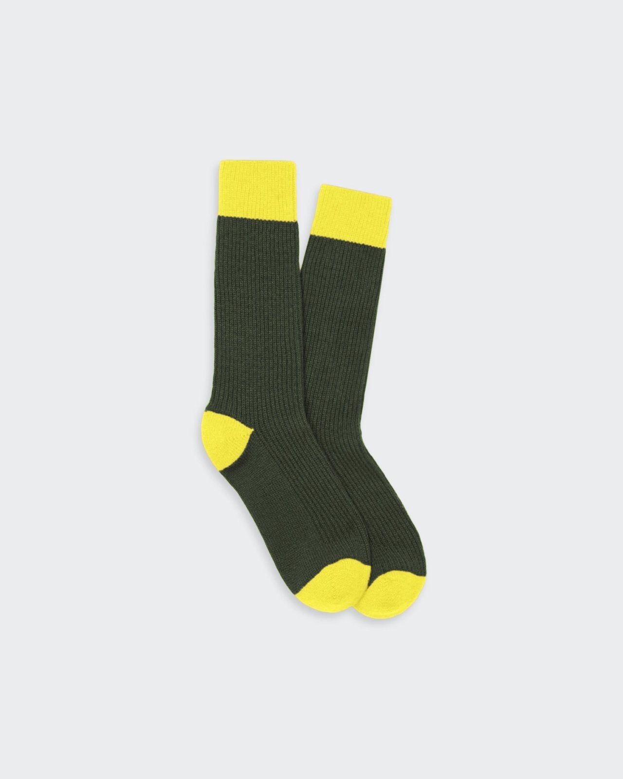 The Soft Socks - Jade/Lemon unisex contrast color-blocking cashmere socks in jade green and lemon yellow accents