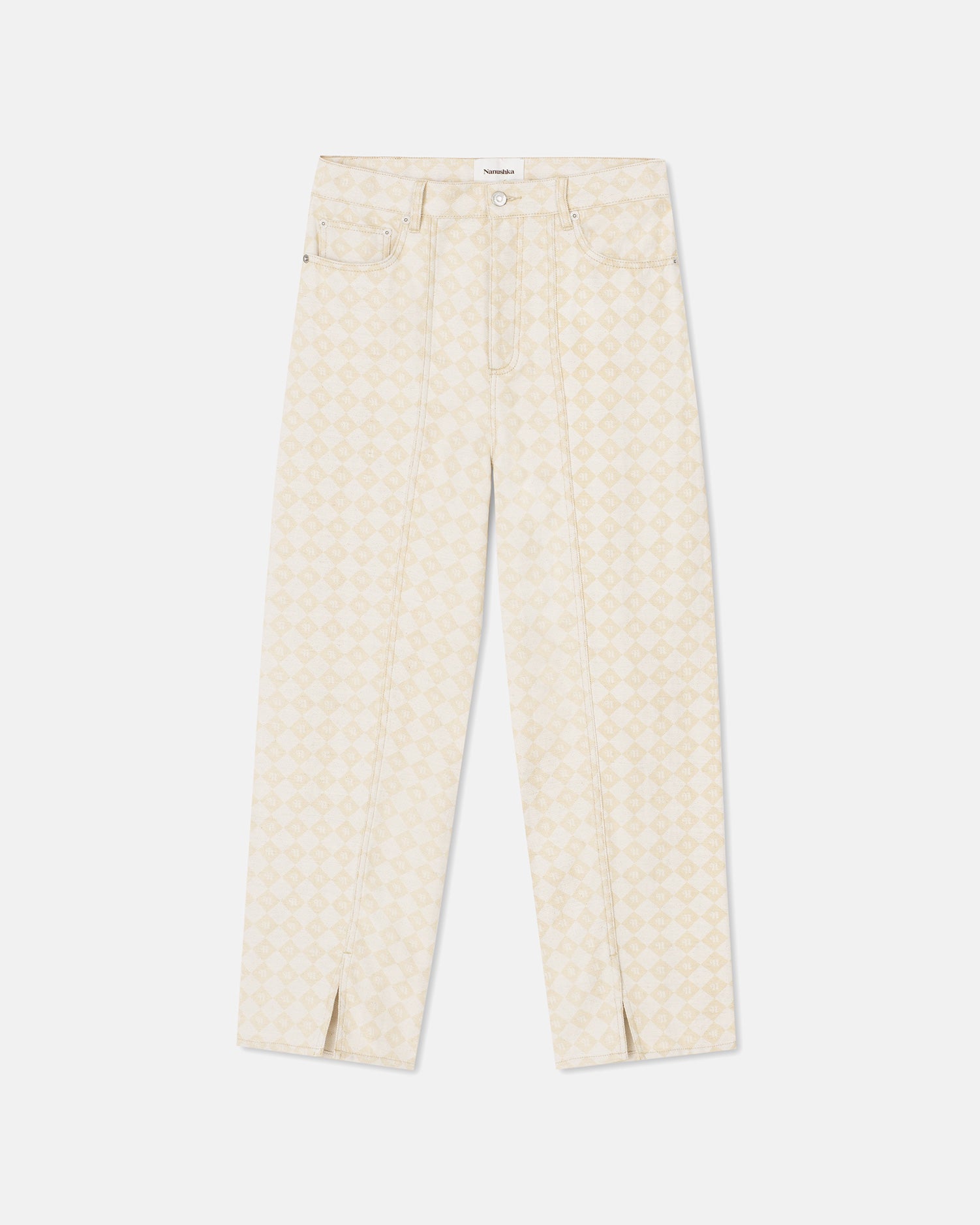 Tibes Split Hem Trousers | Natural Monogram