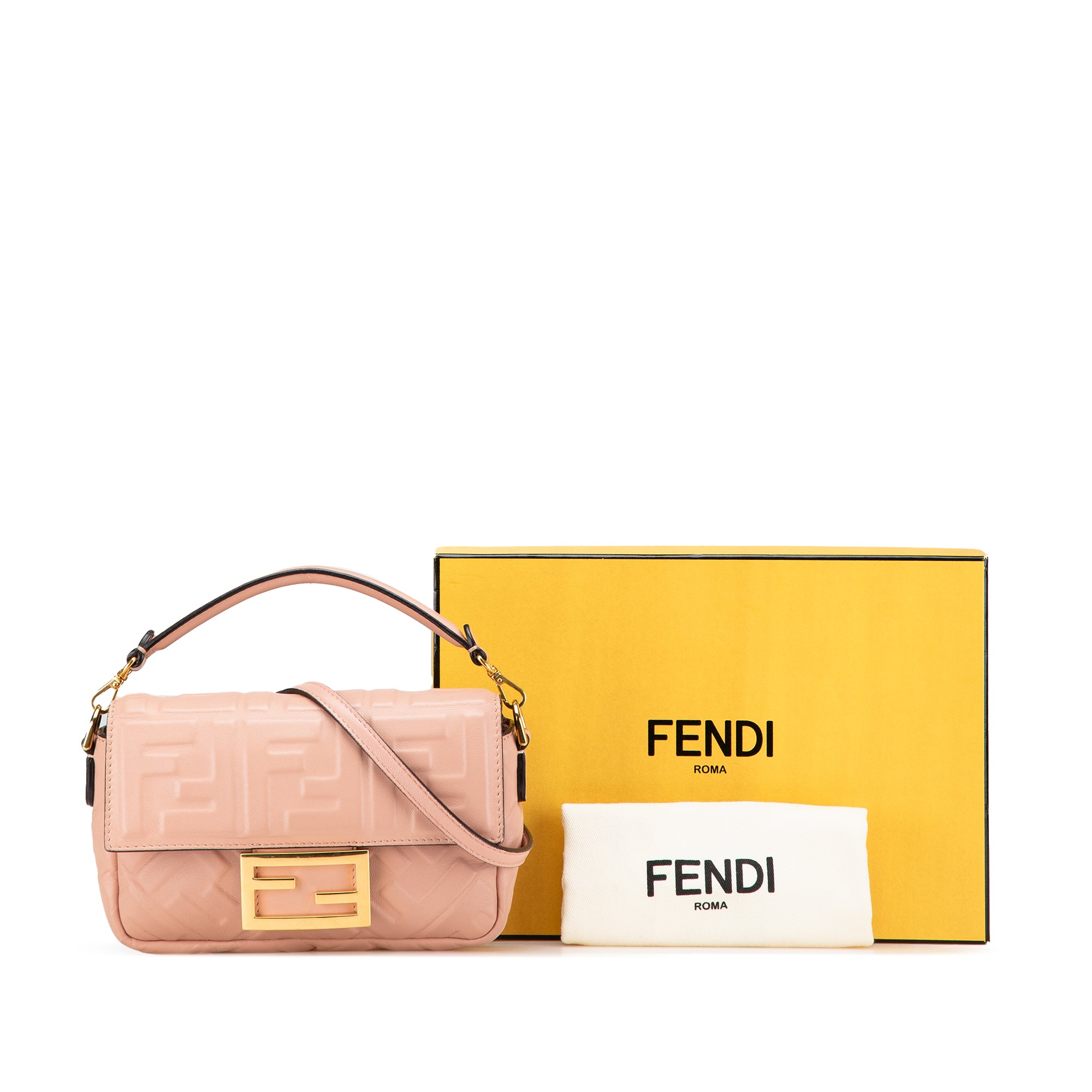 Fendi | Pre-Owned Mini Zucca Embossed Leather Baguette Satchel | Pink/Light Pink