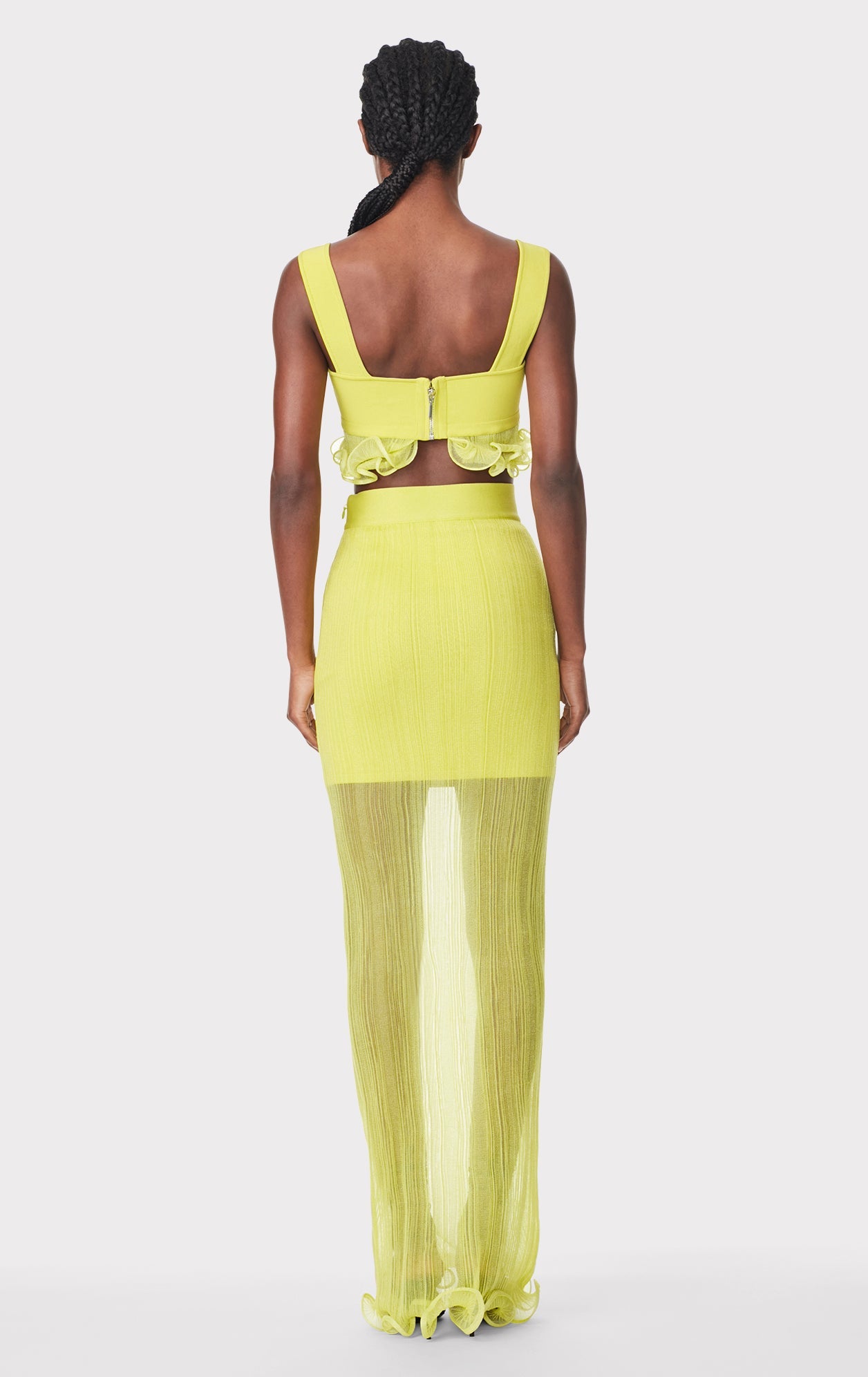 Sheer Layered Maxi Skirt With Ruffle | Chartreuse