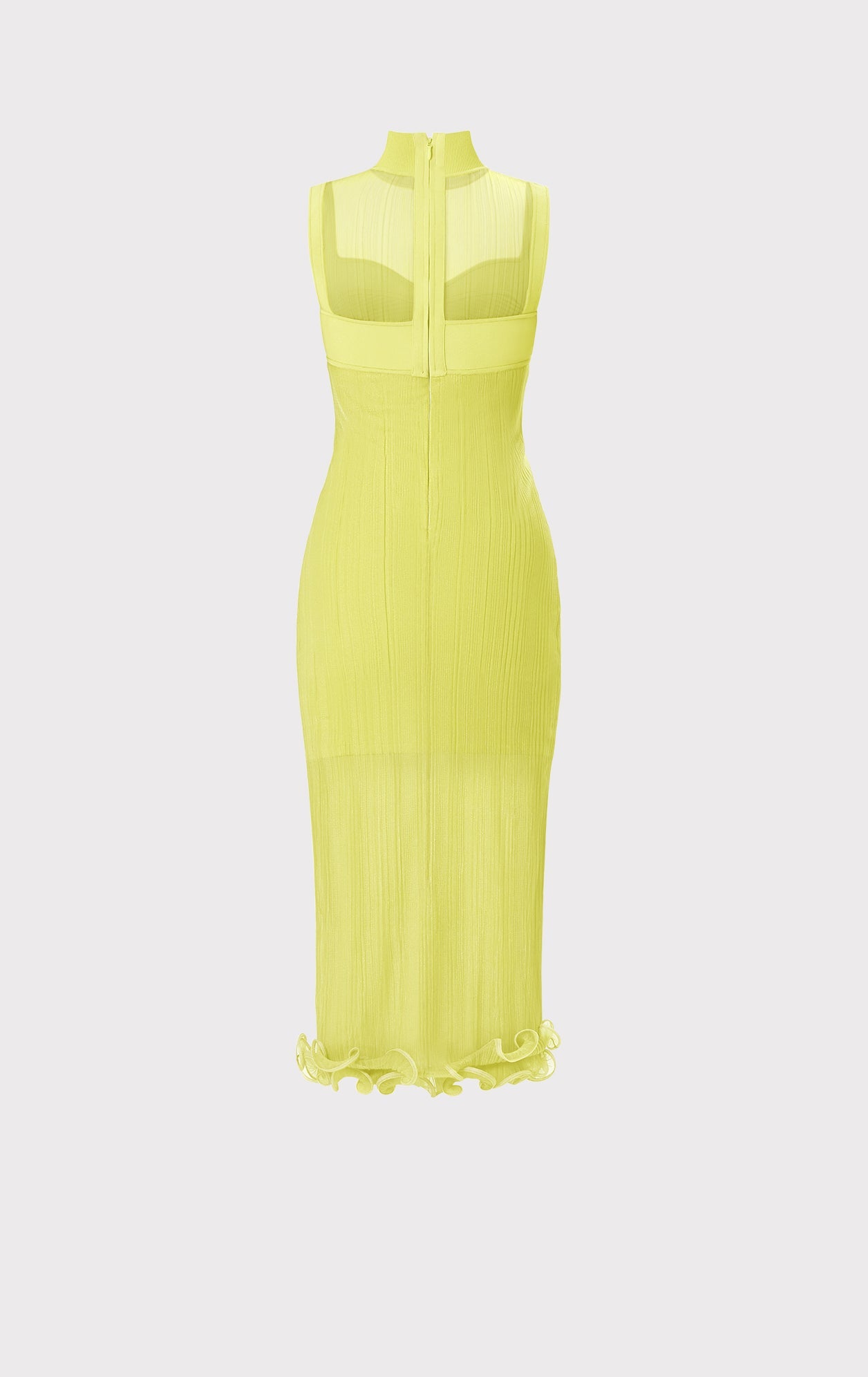 Sheer Layered Midi Dress With Ruffle | Chartreuse