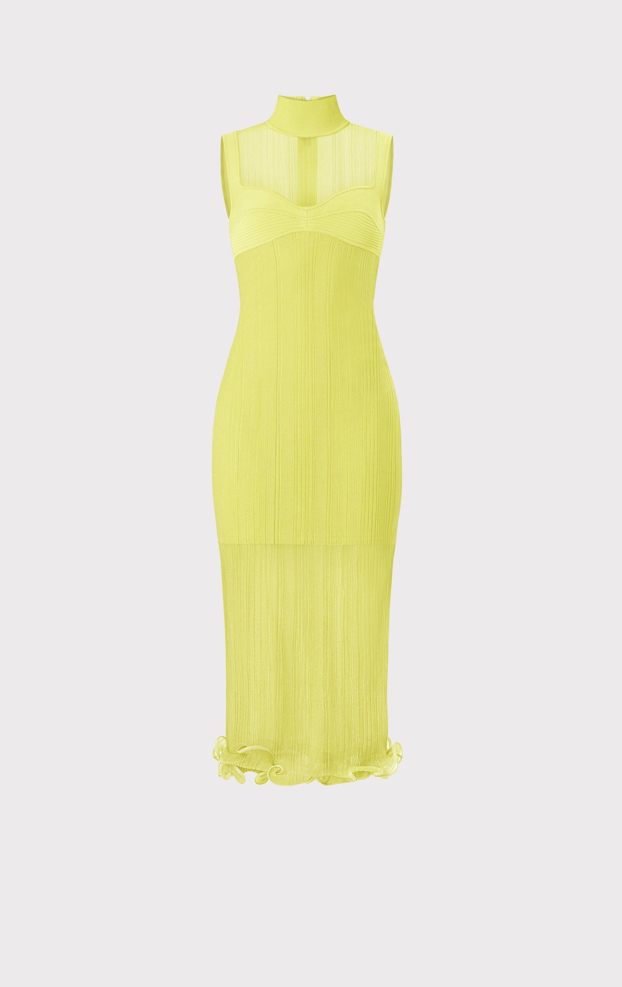 Sheer Layered Midi Dress With Ruffle | Chartreuse