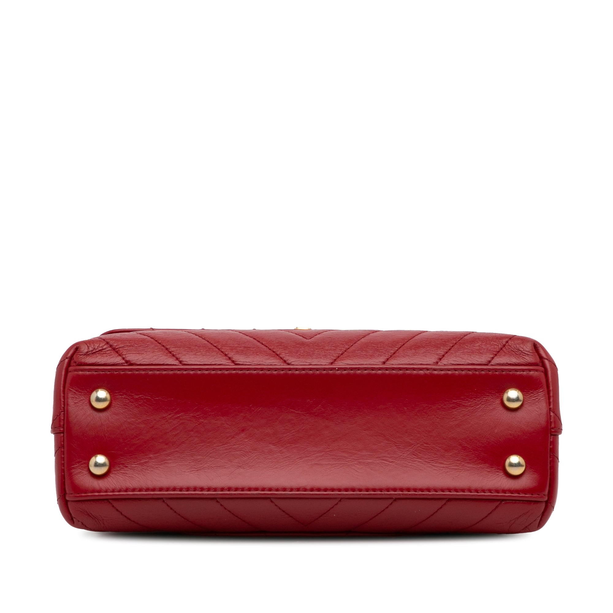 Chanel | Pre-Owned Small Lambskin Chevron Coco Top Handle Bag | Red