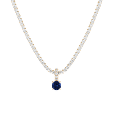 Round Cut Tennis Charm Pendant Vermeil Yellow Gold Lab Grown Blue Sapphire