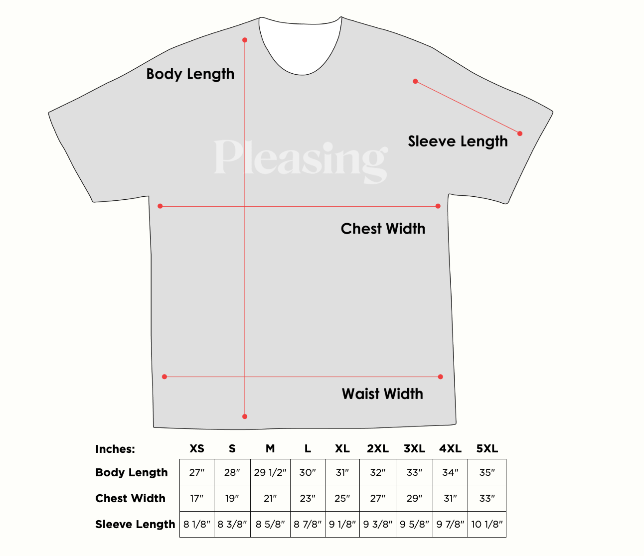 Product size guide