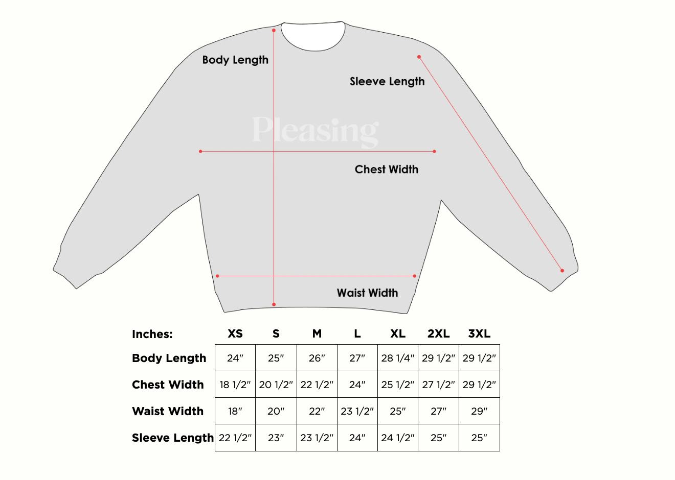 Product size guide