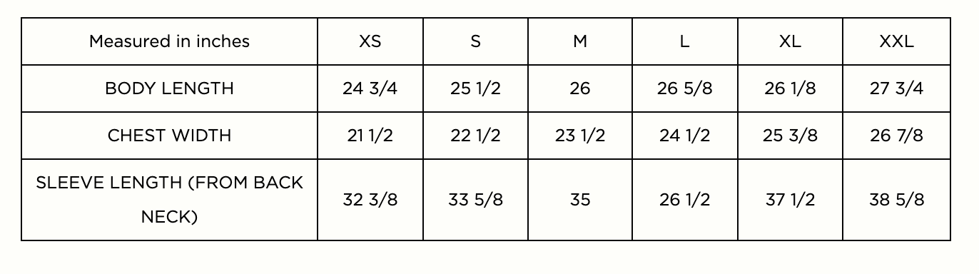 Product size guide