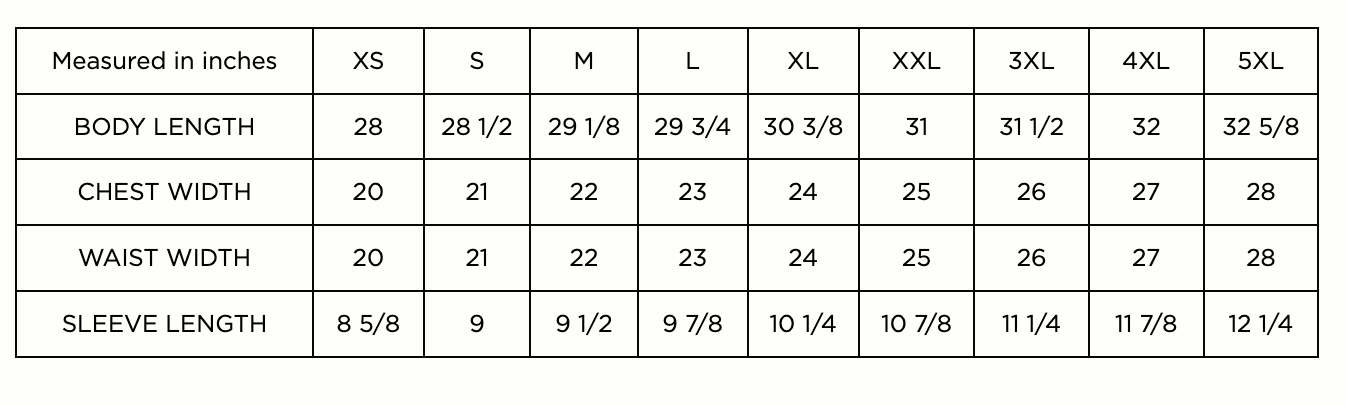 Product size guide