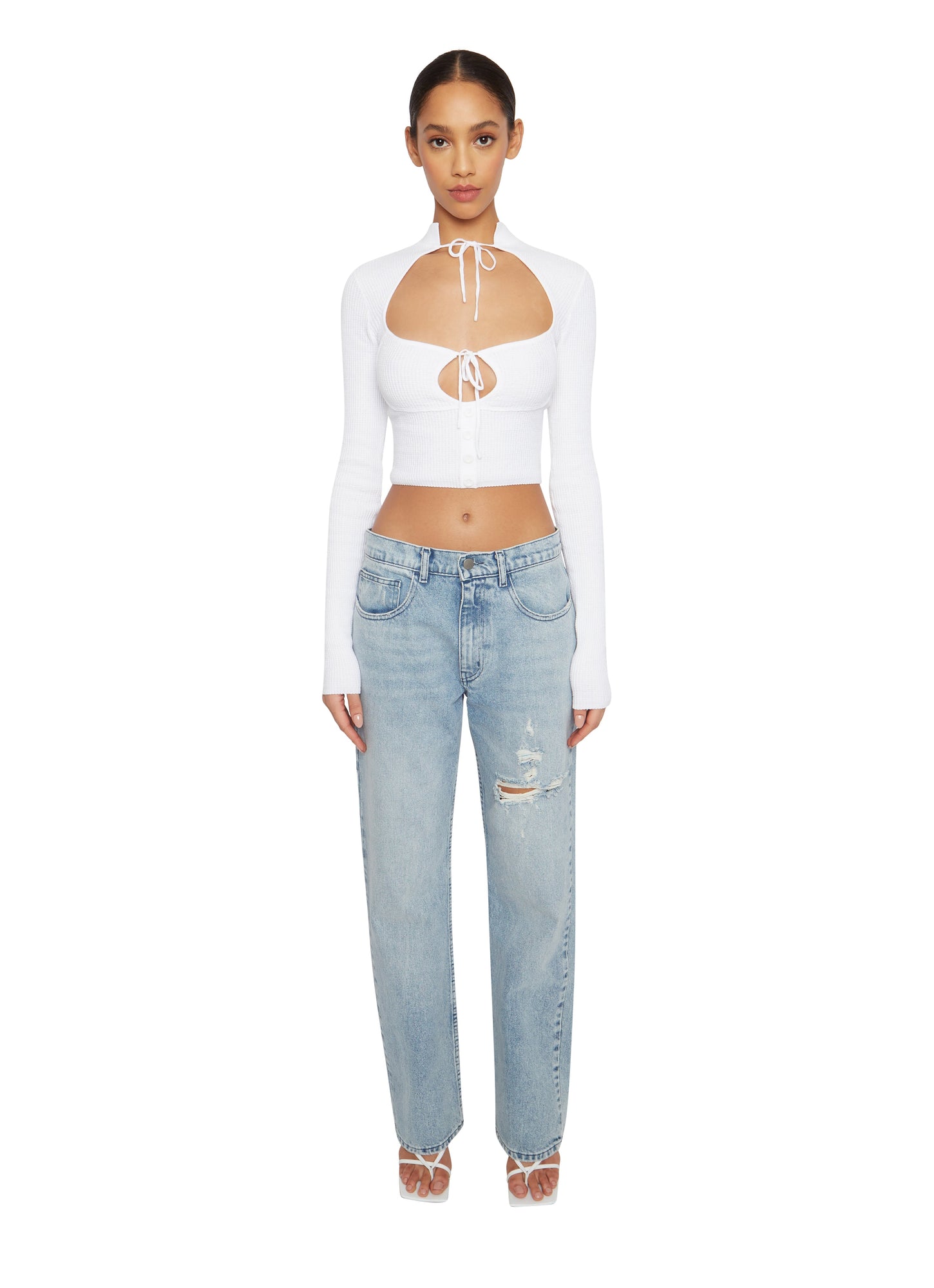 Womens | Thermal Knit Tie Top | White
